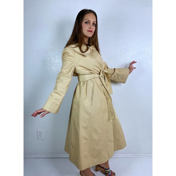 vintage 70s Diane Von Furstenberg DVF Belted TRENCH COAT Large tan swing jacket - Picture 5 of 10